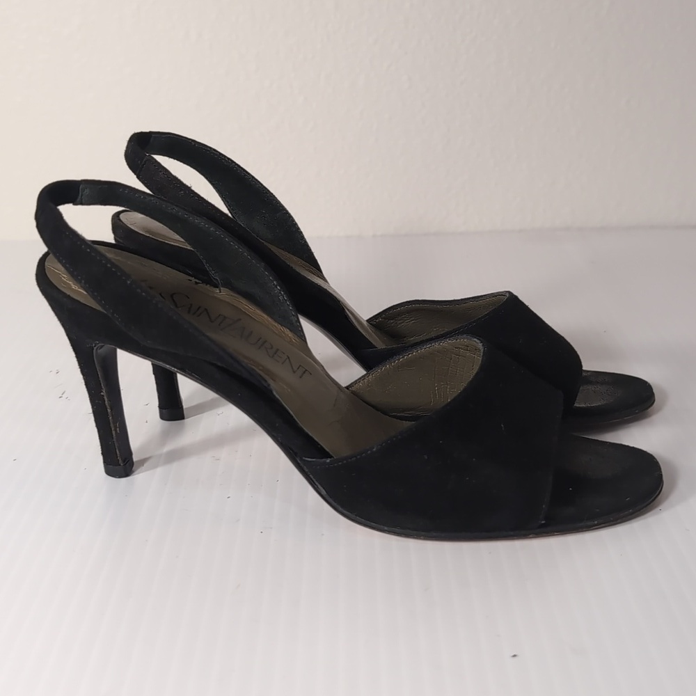 Yves Saint Laurent Vintage Black Open-Toe Slingback Heels Size 5 - Picture 4 of 10